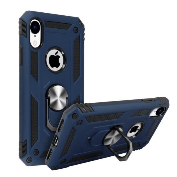 iPhone XR cover Bi-materiale Rigid Soft Ring Support Video midnatsblå