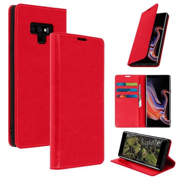 Fodral för Samsung Galaxy Note 9 - Läder - Röd - Plånbok - Videostöd - Kortfack Röd