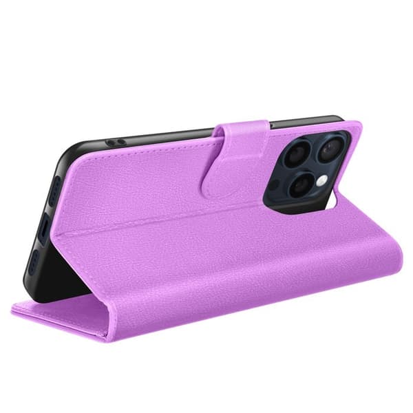 Pungetui - ZANAÉ - iPhone 15 Pro - Lilla - Video Støtte - Magnetisk Flap Lila