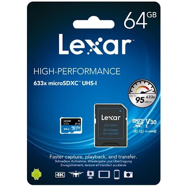 NPC | Lexar 633X 64GB micro SDXC-kort med adapter 0,000000