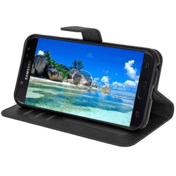 Housse - AVIZAR - Galaxy J3 2017 - Etui Folio Portefeuille - Sort - Video Støtte Svart