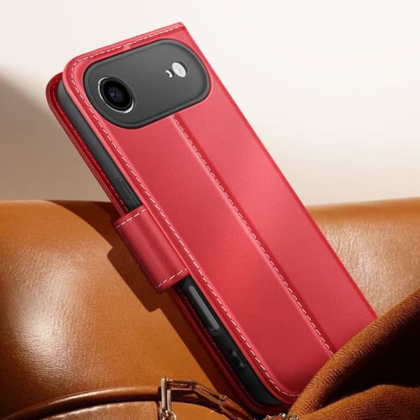 Premium läderplånboksfodral för iPhone Air med ställfunktion i röd Röd