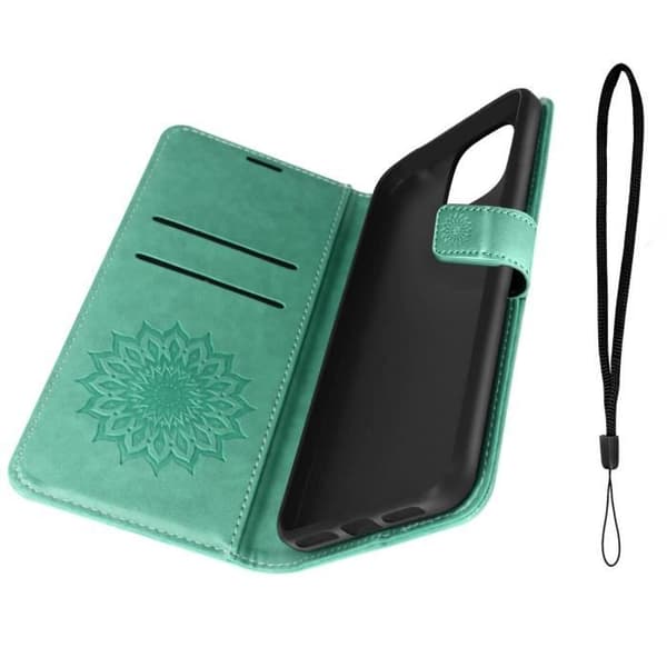 Étui iPhone 11 - Mandala Blomst - Grøn - Fuld beskyttelse - Støttefunktion - Rem til håndled Grön
