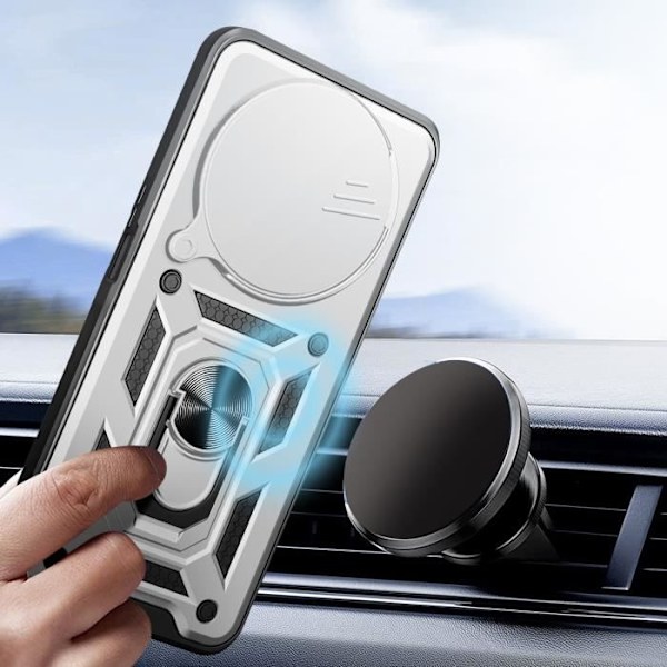 Fodral för Xiaomi Redmi 14C Ring Support Sliding Camera Cover Silver Grå
