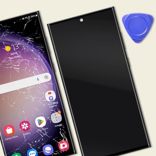 Komplet enhed til Samsung Galaxy S23 Ultra OLED-skærm og berøringsglas sort Svart