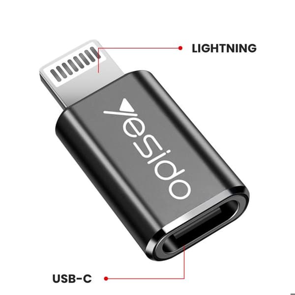 USB-C:sta Lightningiin sovitin iPhone iPad Siirto ja Nopea Lataus Yesido Musta