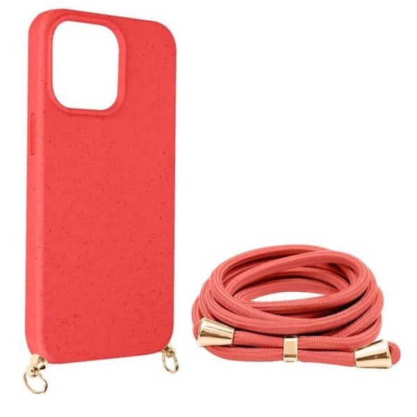 Coque cordon - AVIZAR - iPhone 15 Pro - Silikon återvinningsbar - Anti-repor - Justerbar rem Röd