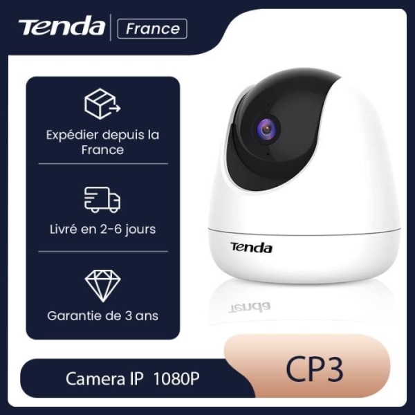 TENDA 1080P IP-kamera, tvåvägsljud, rörelsespårning, infraröd nattseende, övervakningskamera. CP3