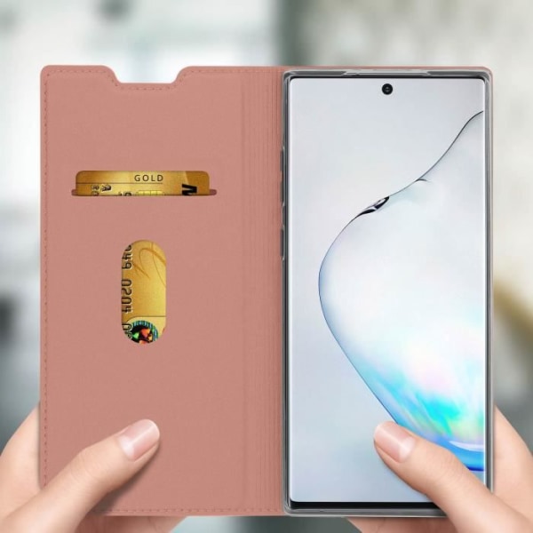 Kotelo Samsung Galaxy Note 10 -korttikotelolle Videotuki ruusukultaa