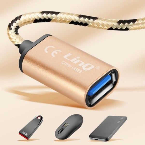 USB-C til USB OTG adapterkabel 15cm LinQ Gold
