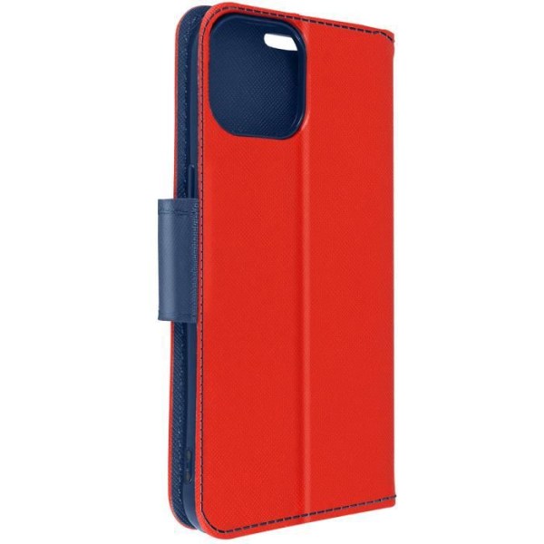 iPhone 13 Pro saffiano läderfodral Plånbok och rött och blått videostöd Röd