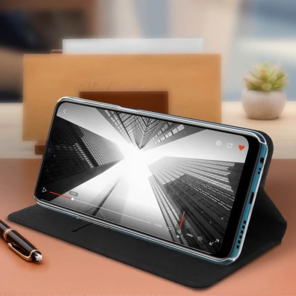 Oppo AX7 fodral - BIGBEN - Korsformad effekt - Korthållare - Stativfunktion - Svart eko-läder Svart