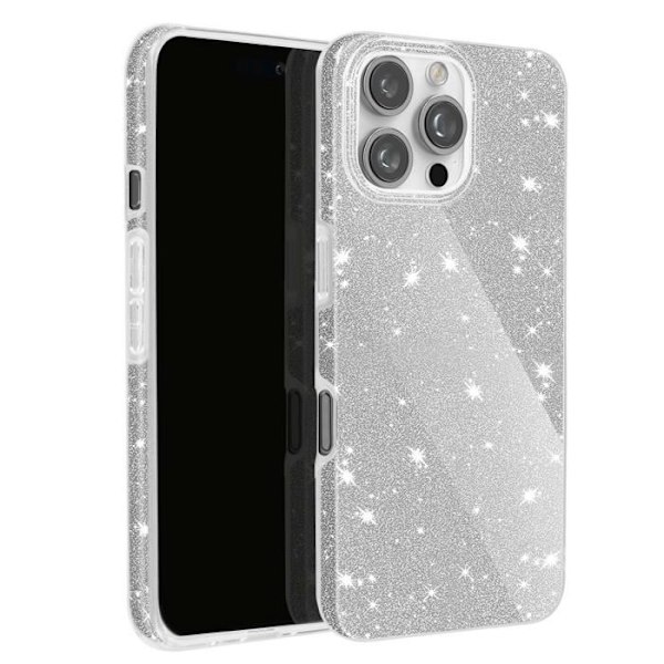 iPhone 16 Pro kotelo - AVIZAR - Hopeanvärinen Glitter - Naarmuuntumaton ja iskunkestävä Grå