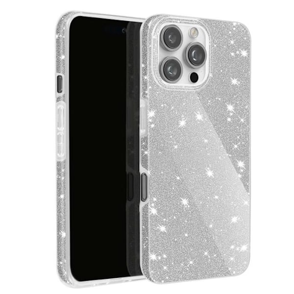 iPhone 16 Pro skal - AVIZAR - Silver Glitter - Rep- och stöttålig Grå