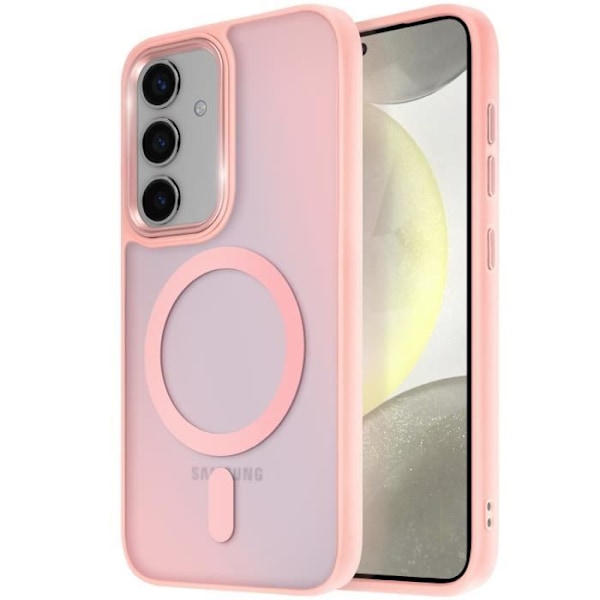 MagSafe-kuori Samsung Galaxy S24:lle ja S25:lle, matta takana, vaaleanpunainen reuna Rosa