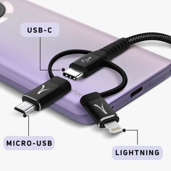 3 i 1 USB-C kabel 3A intensitet Opladning og synkronisering Længde 1m Akashi Black
