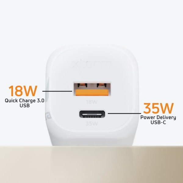GaN² Sektorladdare 35W USB C + USB Kompaktformat Xtorm Vit Vit
