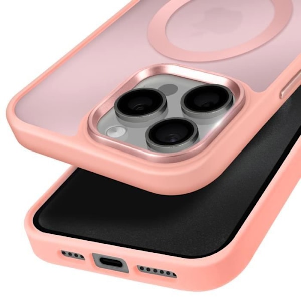 Coque MagSafe för iPhone 15 Pro Matt Frostad Baksida Rosa Kant Rosa