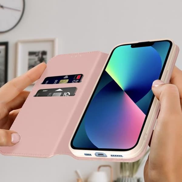 Folioetui - AVIZAR - iPhone 13 - Mat Rosa - Fuld beskyttelse - Videostøttefunktion Roséguld