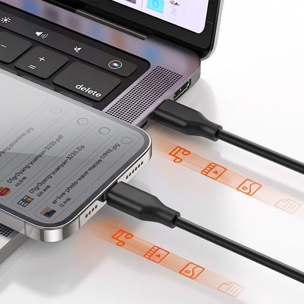 USB-C til USB-C kabel 80W 1.2m Magnetisk Selvviklende LinQ Sort Svart