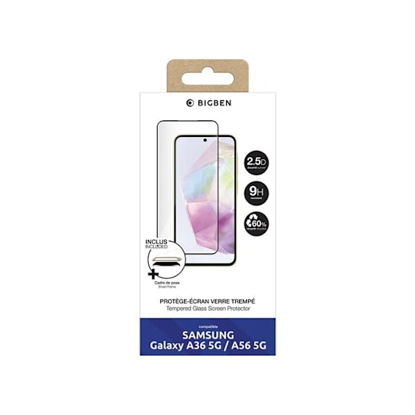 Skydd för skärm i härdat glas 2.5D BigBen Connected Transparent för Samsung Galaxy A36 5G och A56 5G + SmartFrame Transparent