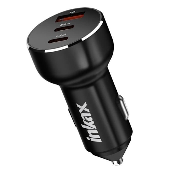 Lighteroplader 78W Dobbelt USB-C + USB Hurtigopladning Kompakt Inkax Sort Svart