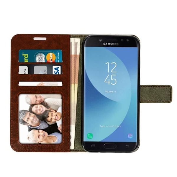 Housse - AVIZAR - Galaxy J3 2017 - Øko-læder Vintage - Støttefunktion - Brun kastanj