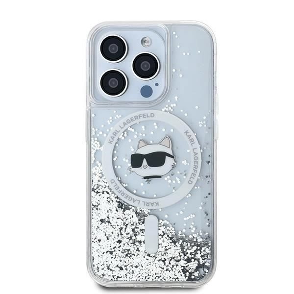 Kova kuori - Karl Lagerfeld - Nestemäinen kimalle Choupette-pää - Läpinäkyvä - iPhone 15 Pro Max - MagSafe Klar