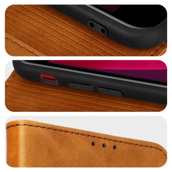 iPhone SE 2020, 8 ja 7 Case Suede Effect Lompakkoteline Video Forcell ruskea brun