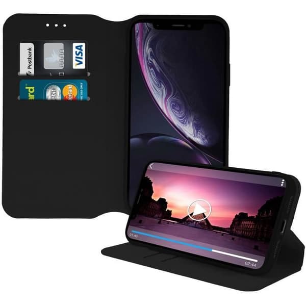 Housse - AVIZAR - iPhone XR - Øko-læder - Sort - Støttefunktion Svart