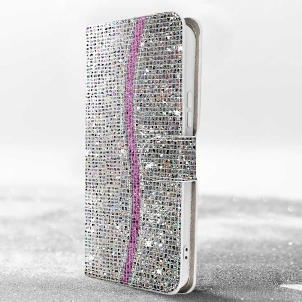 Fodral för Samsung Galaxy A34 5G Glitter Disco Wallet Video Support Silver Grå