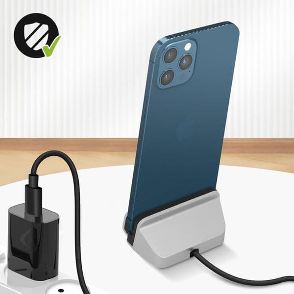 Lightning opladerdock til iPhone Hurtig opladning 18W med 1m kabel Sølv Grå