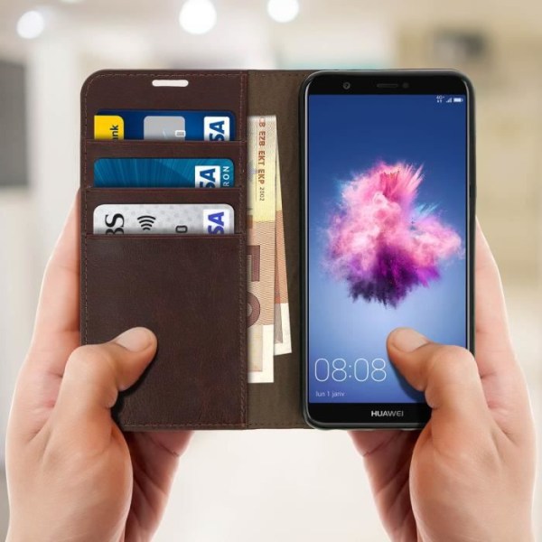 Huawei P Smart Case Cover Folio Nahka Ruskea Videotuki Ruskea