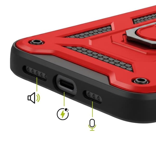 Cover til iPhone 15 Pro Max med skydelåg til kamera og magnetisk ring Mayaxess Rød / Sort Röd