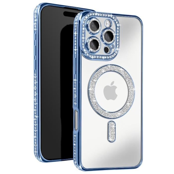 Timanttikotelo iPhone 16 Prolle MagSafe Protection Rhinestone Contour Vaaleansininen Blå