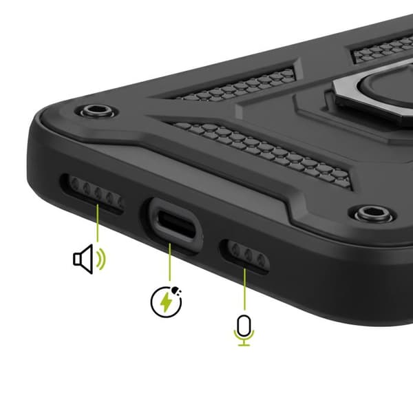 Cover til iPhone 15 Pro Max med skydelåg til objektiv og magnetisk støtte-ring Mayaxess Sort Svart