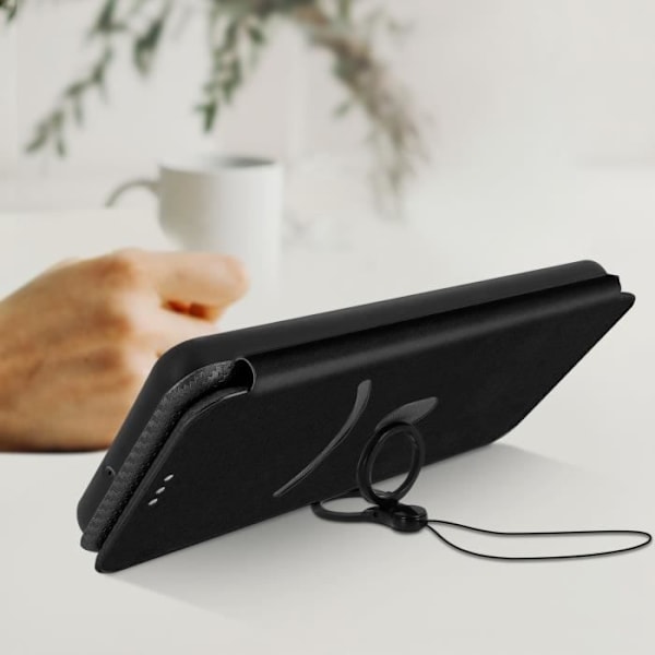 Cover til Samsung A52 og A52s Flip Card Holder Håndledsrem Black Carbon Effect Svart