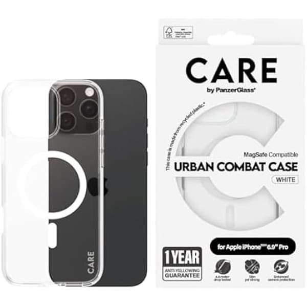 Coque - PANZERGLASS - iPhone 16 Pro Max - Skydd 4,6 m - Repfria - MagSafe Genomskinlig vit