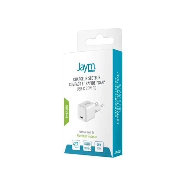 25W USB-C GaN Power Delivery PPS Nopea Laturi Jaym Valkoinen Vit