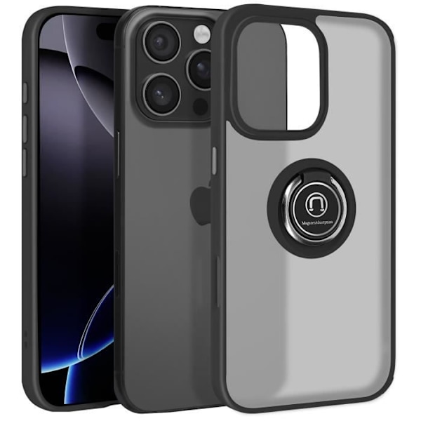 Coque til iPhone 16 Pro Max med metalring og videostander i sort Svart
