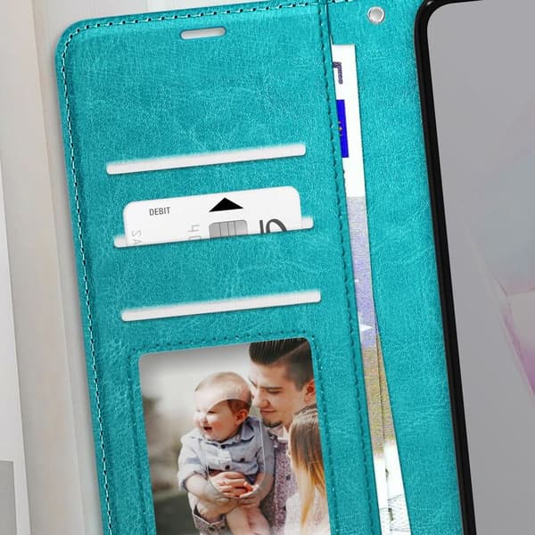 Pungetui til Galaxy A37 med håndledsrem og standfunktion Mayaxess Turkis Blå