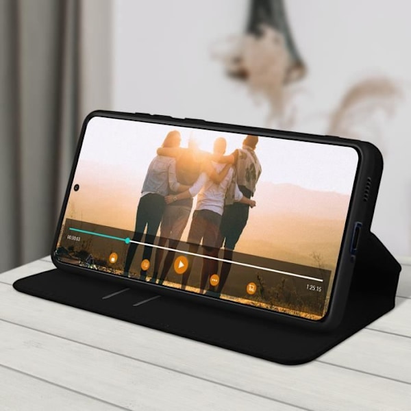Hülle für Samsung Galaxy S21 FE - AVIZAR - Geldbörsenfunktion mit Video-Ständer - Schwarz svart