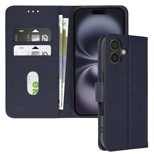 iPhone 16 Plus-fodral - AVIZAR - Plånboksflip - Videostöd - Mörknavyfärg - Halvstyv Blå