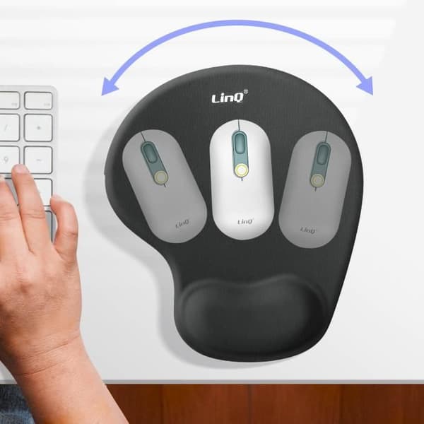 Ergonomisk musemåtte - LinQ - Sort - Silikone håndledsstøtte - Skridsikker - Kompakt