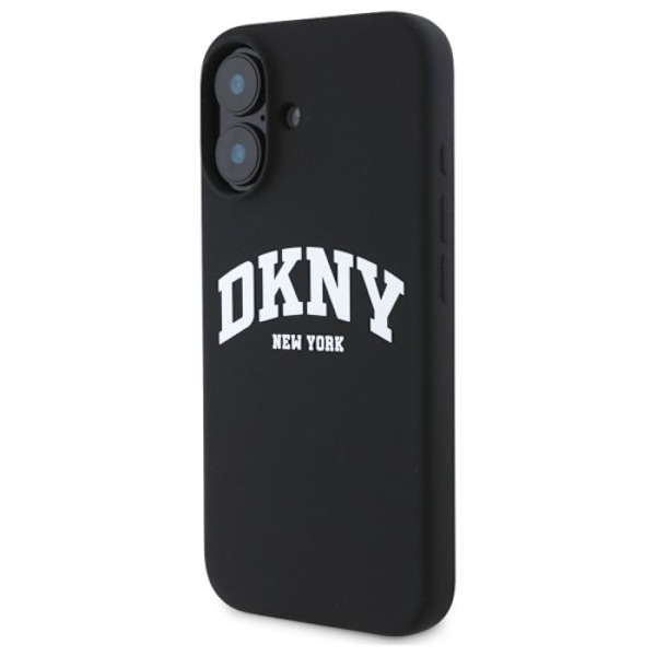 iPhone 16 kuori - DKNY Kova silikonikuori valkoinen painettu logo MagSafe (DKHMP16SSNYACH) - Musta