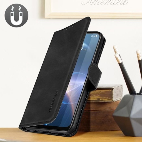 AVIZAR Pung-etui til HTC Desire 22 Pro - Sort - Videounderstøttelsesfunktion - Magnetisk fane Svart