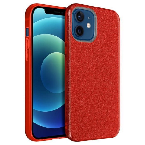 Apple iPhone 12 Mini Avtagbart Glitter Halvstyvt silikonfodral Röd