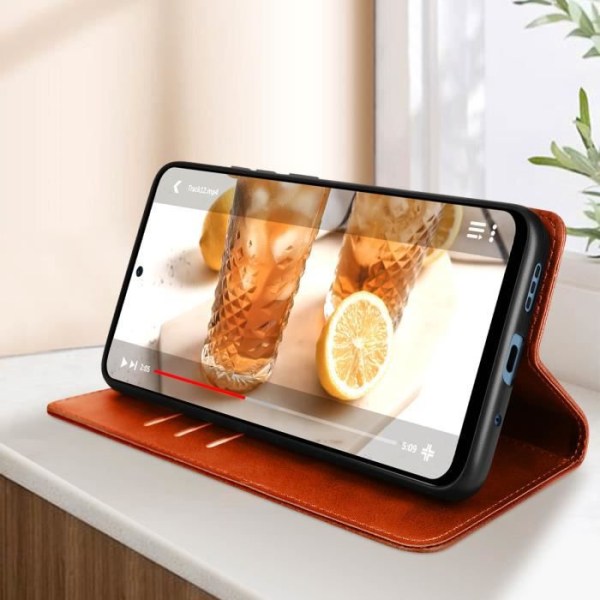 Brunt plånboksfodral till Xiaomi Redmi Note 12 i konstläder, videohållare