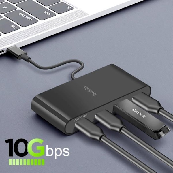 Hub USB C Power Delivery 100W 4x USB C Snabbladdning och Synchronisering Belkin Svart