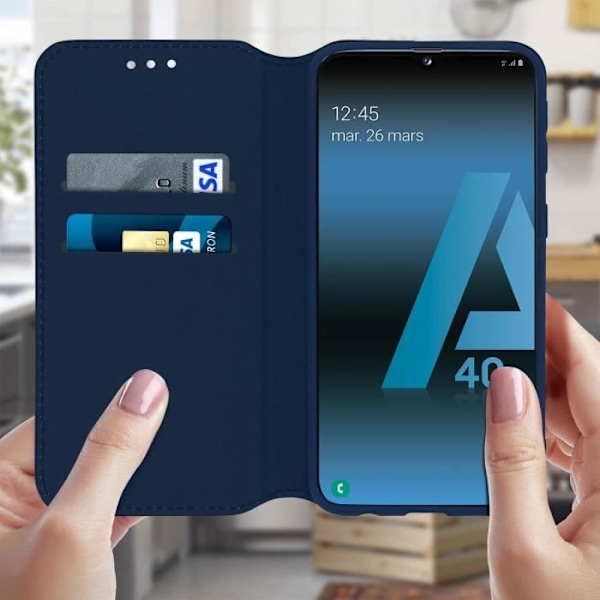 Housse til Samsung Galaxy A40 - AVIZAR - Folio Wallet Cover - Øko-læder - Natsort - Støttefunktion Midnattsblå